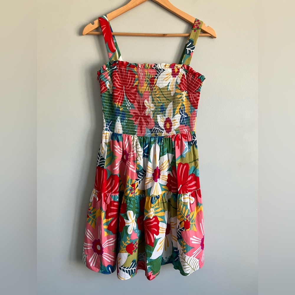 SUGAR + LIPS Colorful Floral Smocked Tiered Cotton Mini Dress Size M (Like a S) - Picture 2 of 11